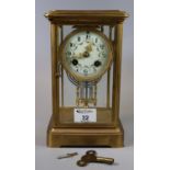 Early 20th century presentation two-train mantel clock having enamel dial with swag floral