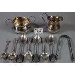 Collection of assorted silver to include six silver teaspoons, souvenir spoon, two-handled sucrier