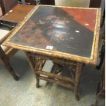 Chinoiserie decorated and lacquered bamboo side table of square form, early 20th Century. (B.P.