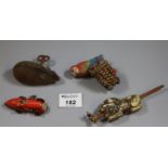 Small collection of vintage toys, animals, wind up mouse, miniature racing car etc. (B.P. 21% + VAT)