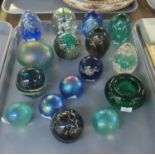 Two trays of art glass paperweights, iridescent design, Mdina etc. (2) (B.P. 21% + VAT)