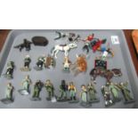 Tray of lead hand painted and other soldiers, horses, glass animals etc. (B.P. 21% + VAT)