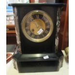 Late Victorian slate and marble two train mantel clock. (B.P. 21% + VAT)