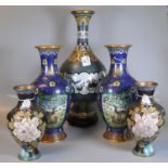 A group of five modern Chinese style cloisonne vases to include; a pair with floral design, a pair