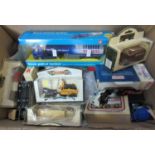 Box of assorted play worn and diecast model vehicles, some in original packaging, Days Gone, Tesco