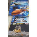 Three Revell model kits scale 1:144 to include; Space Shuttle Atlantas, Space Shuttle Discovery