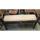 19th Century mahogany upholstered window seat on turned tapering supports. (B.P. 21% + VAT)