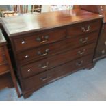 19th Century mahogany straight front chest of two short and three long drawers on a projecting