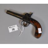 19th Century muzzle loading percussion pocket pistol with turn off barrel, fixed trigger within