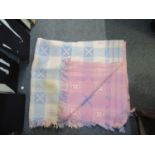Vintage woollen Welsh tapestry pink and blue blanket. (B.P. 21% + VAT)