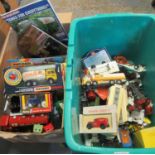 Two boxes of assorted mainly play worn diecast model vehicles; lorries, tankers, Matchbox,