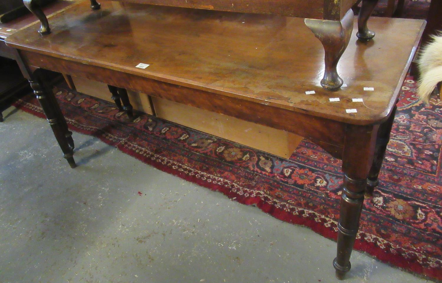 19th Century mahogany side or console table on ring turned tapering supports. (B.P. 21% + VAT)