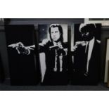 A photographic print on canvas, study of characters form the 'Pulp Fiction' movie, each 81 x 36cm