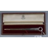 Silver Queen Elizabeth II meat skewer in fitted case, supplied by Plante & Johnson of London. (B.