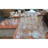 Three trays of various glassware to include: moulded glass shoe ornaments, various animal ornaments;