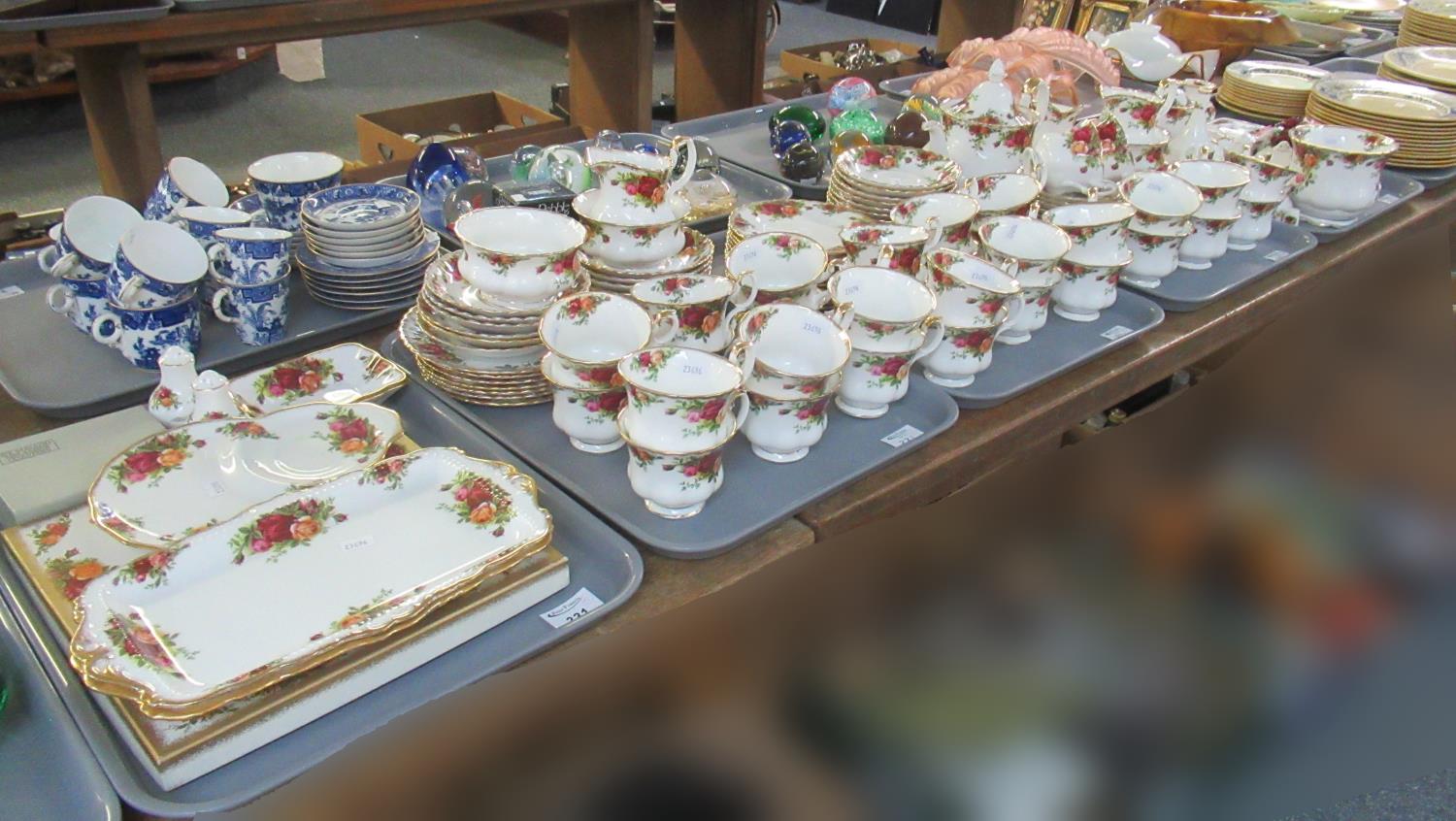 Five trays of Royal Albert fine bone china 'Old Country Roses' design teaware and other items