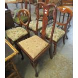 Collection of five chairs to include; a set of three Victorian balloon back chairs, Queen Anne style