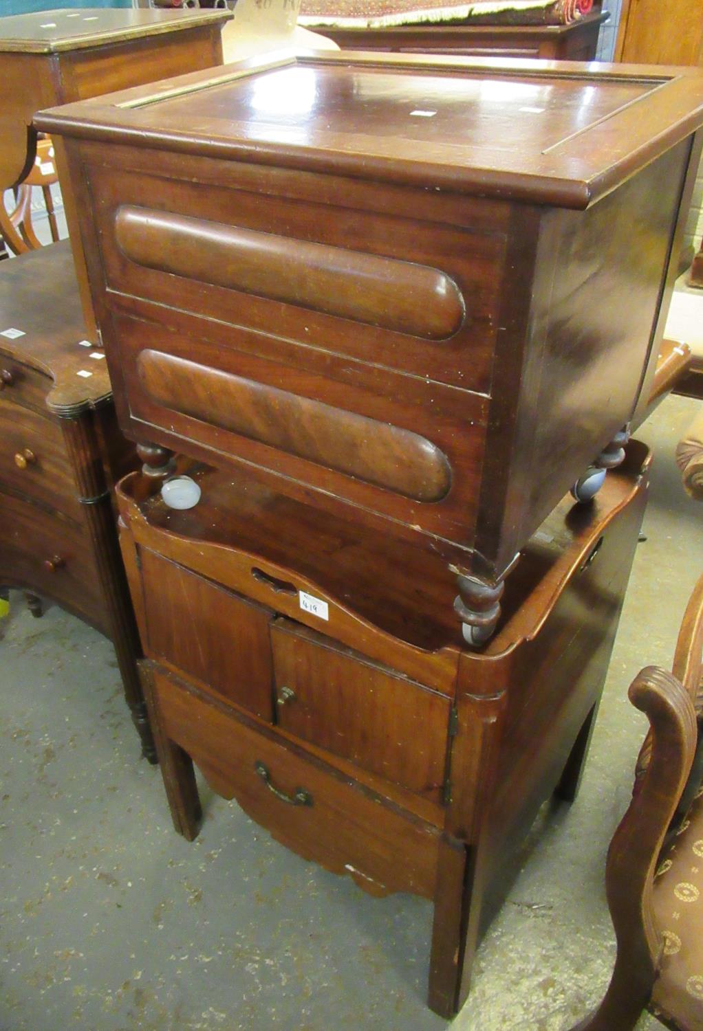 19th Century mahogany night commode cabinet, together with two other mahogany commodes. (3) (B.P.