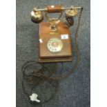 Wooden and brass vintage telephone, marked Made in Italy to the bottom. (B.P. 21% + VAT)