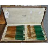 Cased set of gilt cutlery, the case is marked 'Mson Huvelliez, Fondee en 1794, Mainfroy Chibault