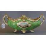 Early 20th Century Coalport 'Hampton' boat shaped two handled centre bowl with painted landscape and