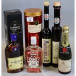 Collection of alcoholic spirits to include; Remy Martin fine champagne cognac in original tin box,