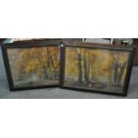 After C. Minden, woodland scenes, a pair. Early 20th century. Coloured prints in oak frames. (2) (