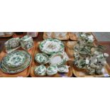 Three trays of Mason's Ironstone 'Chartreuse' pattern hand painted with green and gilt decoration on