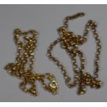 Two 9ct gold chains, one broken. Approx weight 9.5 grams. (B.P. 21% + VAT)