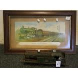 Early 20th Century tin plate GWR locomotive, together with a framed coloured print 'Great Western
