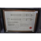 The Mary Rose archaeological working drawings. Signed by the illustrator. Framed and glazed. (B.P.