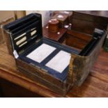 19th Century tooled leather writing slope, the interior revealing inkwells and writing instruments