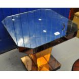 Art Deco mirrored octagonal lamp or cocktail table on tapering pedestal and square base. (B.P. 21% +
