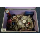 Box of various costume jewellery and watches, dress rings etc. (B.P. 21% + VAT)