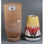 Sioux pottery art pottery tapering vase of geometric form, together with another art pottery