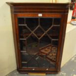 19th Century oak and mahogany astragal glazed single door hanging corner cabinet. (B.P. 21% + VAT)