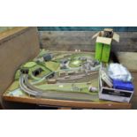 Cased N gauge train track with buildings and accessories, power controllers etc, books and other