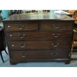19th Century mahogany straight front chest of two short and three long drawers on a projecting