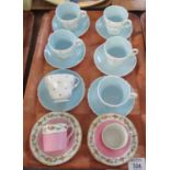 Tray containing six Shelley fine English bone china 'Pole Star' design teacups and saucers no. 13774