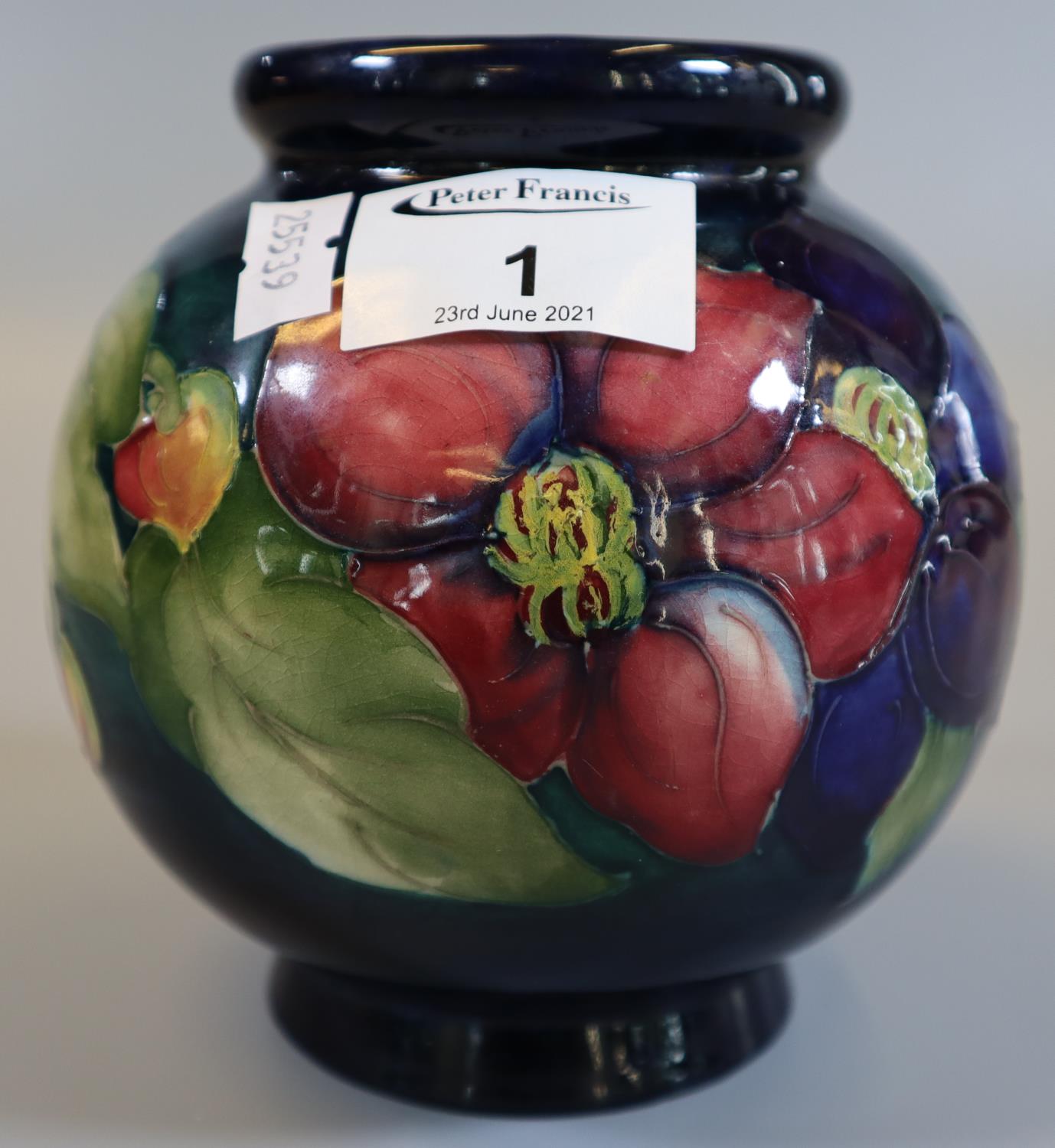 Mid Century Moorcroft art pottery anemone vase of globular form, impressed and painted marks with