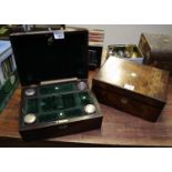 19th Century rosewood ladies work box, the interior revealing velvet compartments, inkwells etc.