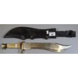 Replica bowie knife with saw back and simulated bone handle in leather scabbard. (B.P. 21% + VAT)