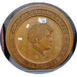 'Swansea's Dylan Thomas' 1914 - 1953 commemorative oak carved plaque with impressed date to the