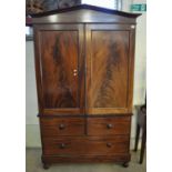 19th Century flame mahogany two stage blind panelled linen press cupboard. (B.P. 21% + VAT)