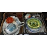 Two boxes of assorted china including ten variously sized meat plates, three graduated 'Grecian'
