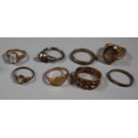 9ct gold dress ring set with a smokey quartz, two 9ct rings and assorted silver and costume rings.