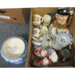 Box of assorted china to include; a Royal Doulton character jug 'Golfer' D6623, a blue and white