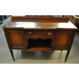 Edwardian mahogany inlaid break front sideboard standing on square tapering legs. (B.P. 21% + VAT)