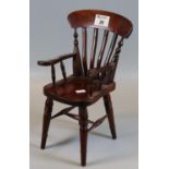 Possibly apprentice piece mahogany slat back open arm kitchen farmhouse chair, 19th Century