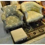 Early 20th Century upholstered floral and foliate tub chair, together with another tub type